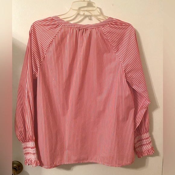 Talbots PM Pink & White Stripe Popover V-neck Blouse Top - Picture 3 of 9
